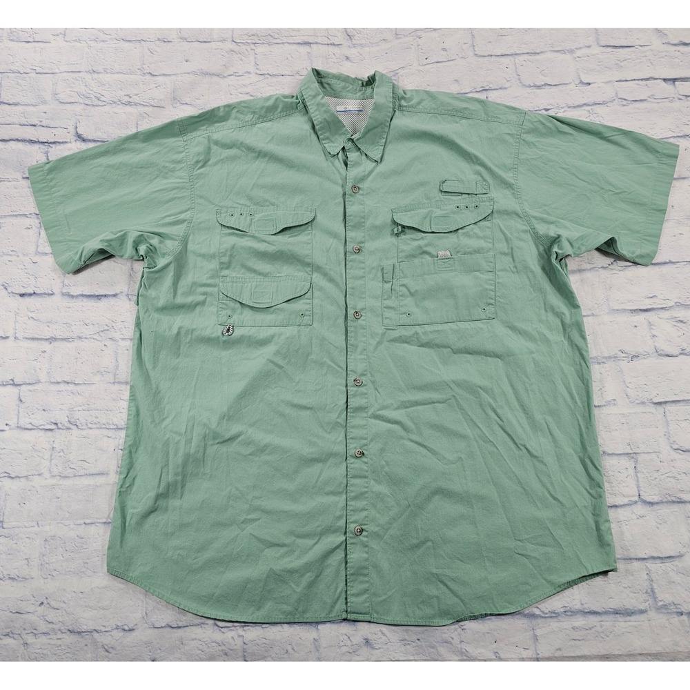 Columbia Fishing Shirt MEN XL Sage Green PFG Vented Short Sleeve Button Up